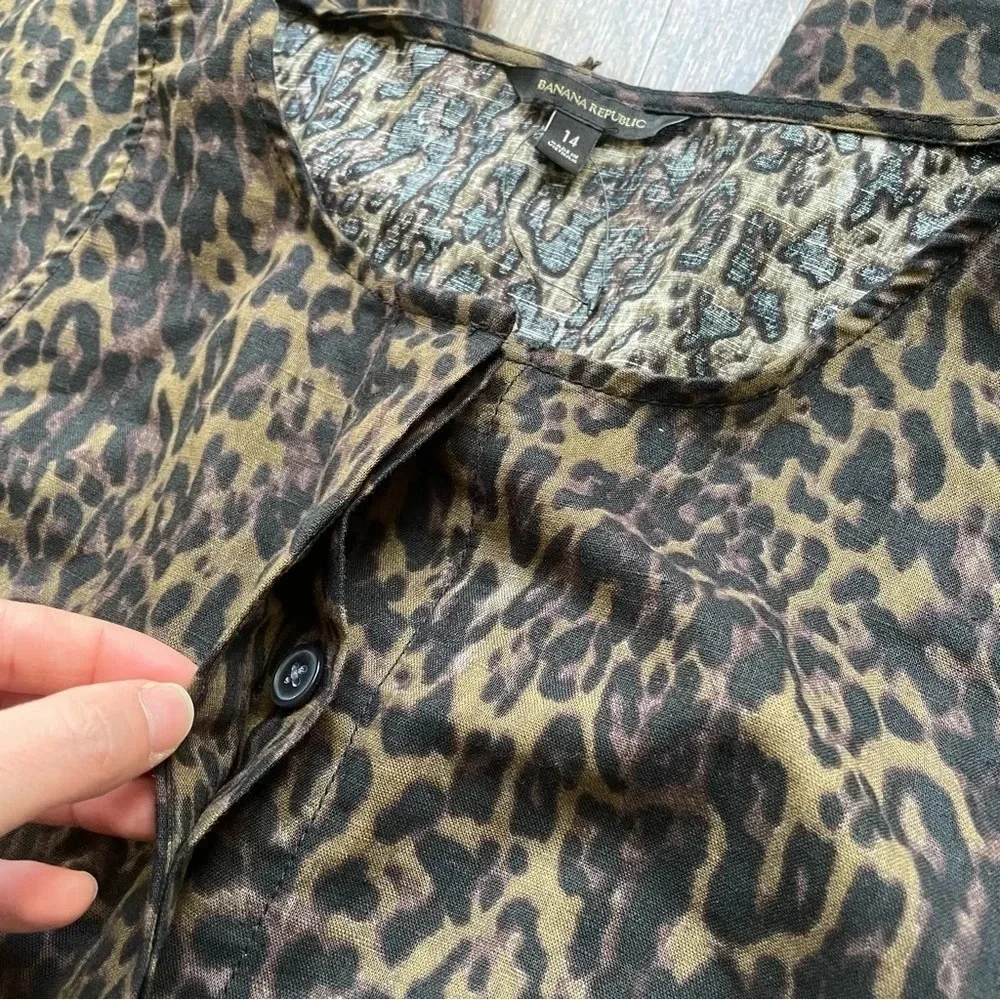 NWOT Banana Republic Linen Blend Wide Leg Crop Jumpsuit Animal Print Size 14